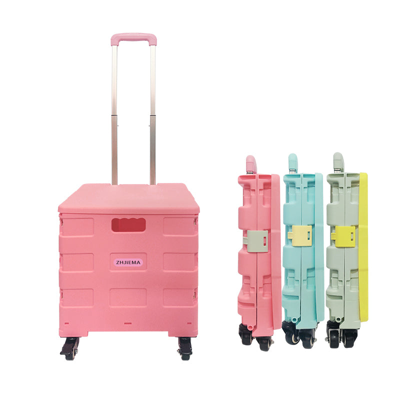 4 Wheel Craft Color Push Foldable Shopping Trolley Plastic Supermarket Cart